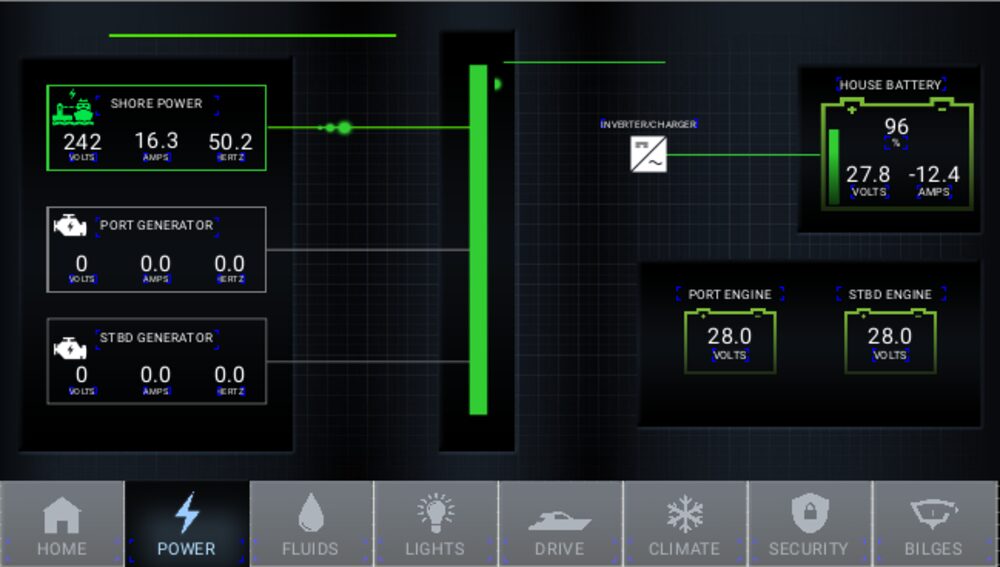 Schermata di gestione dell’energia — Raymarine YachtSense