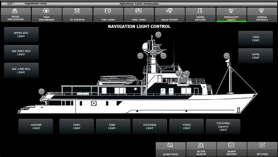 Navigation Light Control — M/Y Jasmin AMS System