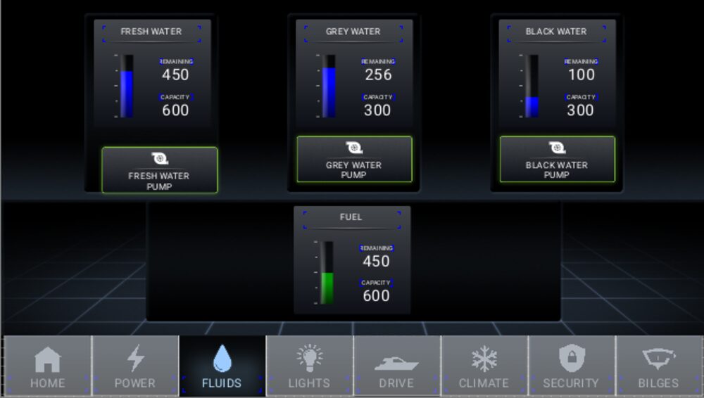Fluidi e livelli dei serbatoi — Raymarine YachtSense
